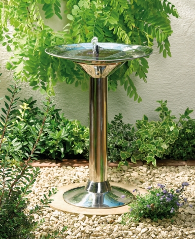 Solar Fountain Birdbath - Stainless Steel