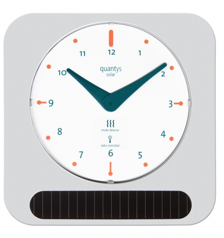 Solar Wall Clock Smoke Alarm - Silver / White
