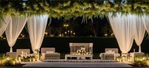 Garden patio lights and furniture