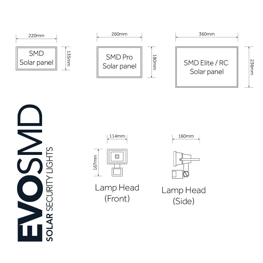 Evo SMD Solar Security Light dimensions