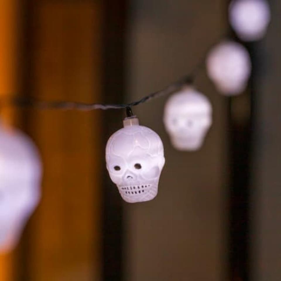 Elan Solar Halloween Skull Lantern String Lights - (Set of 20) view 1