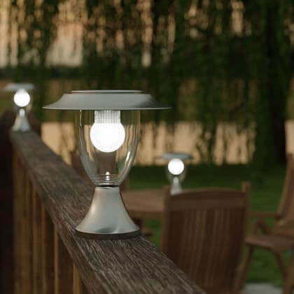 Henley Premium Solar Pillar Lantern, Solar Garden Fence Post Lights Uk