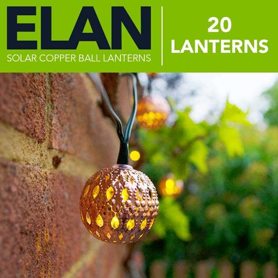 Elan Solar Copper Ball Lanterns - 20 LEDs